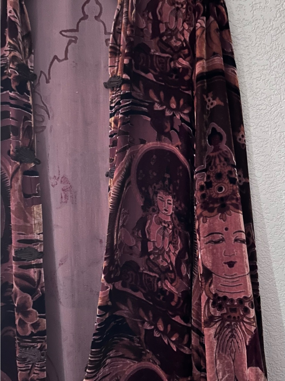 Vintage Velvet Kwan Yin Burnout Kimono Robe - Brown/Beige - Picture 5 of 9